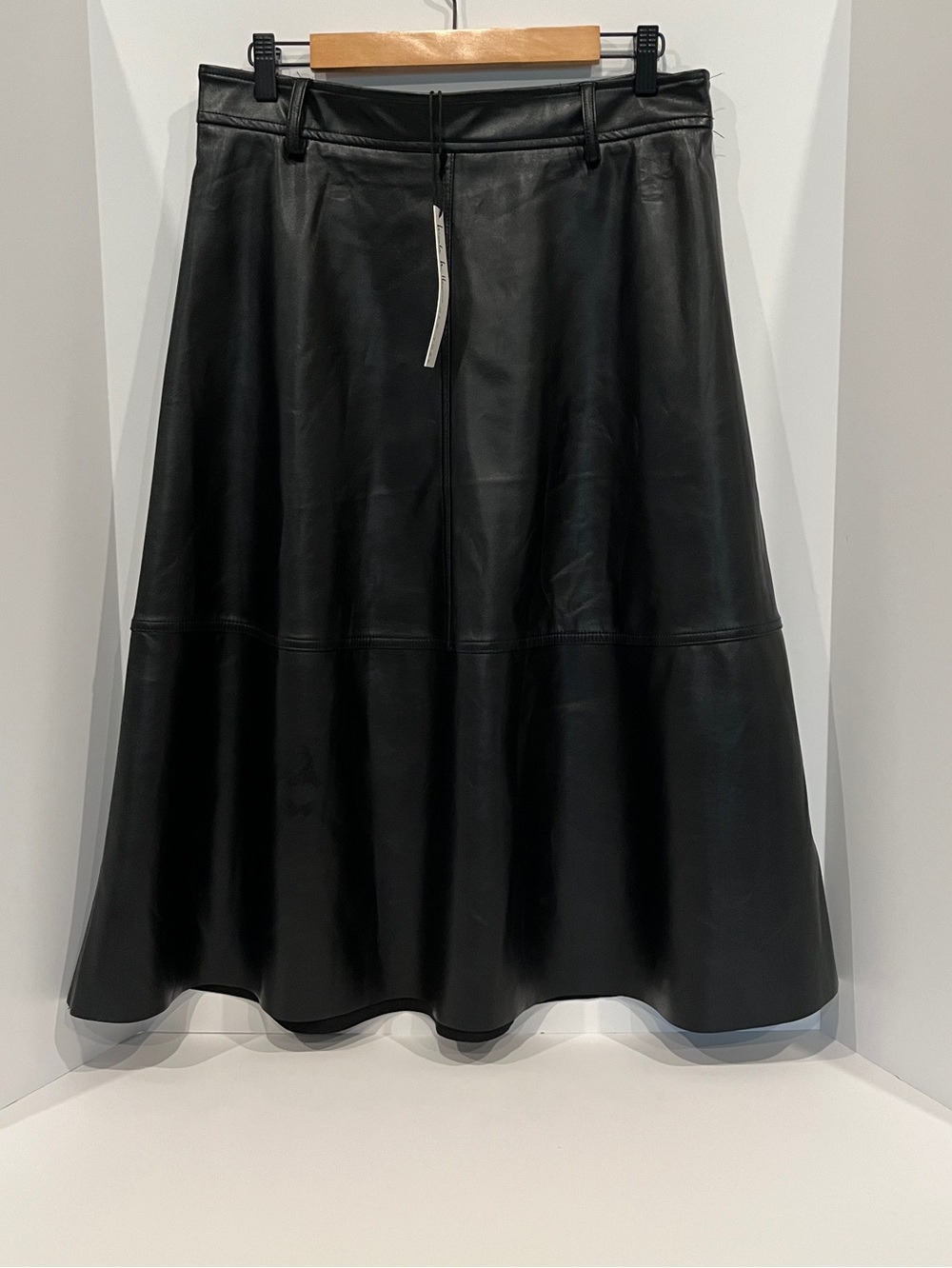 Nicole Miller Black Faux Leather Vegan Leather A Line Midi Skirt 10 NWT - Picture 2 of 8